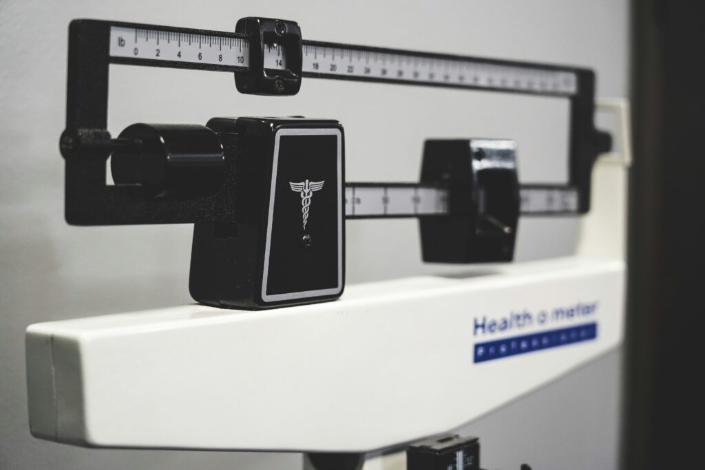 close up of a physician's scale